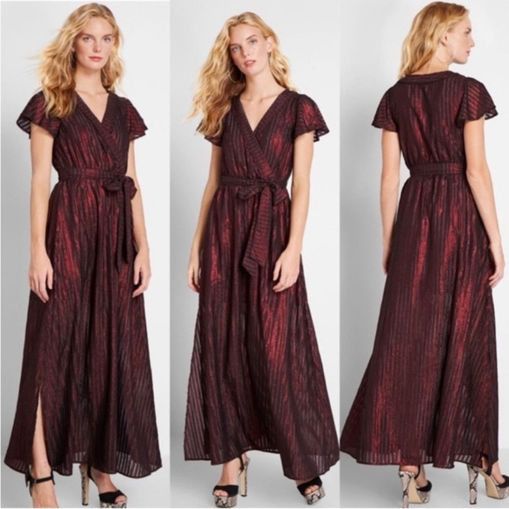 Modcloth Whimsigoth Your Time To Shine Red Maxi Dress Sz M Metallic Vampire